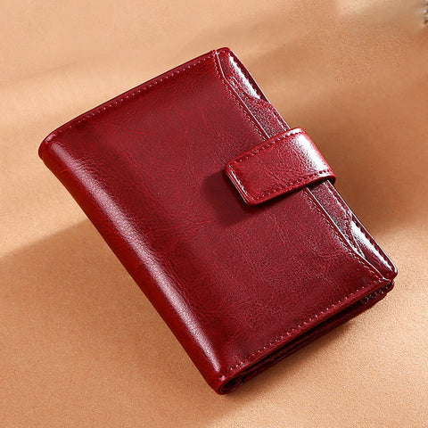 Mini portefeuille en cuir souple pour cartes de crédit -  Multi-compartiments - Avec bouton - Gris